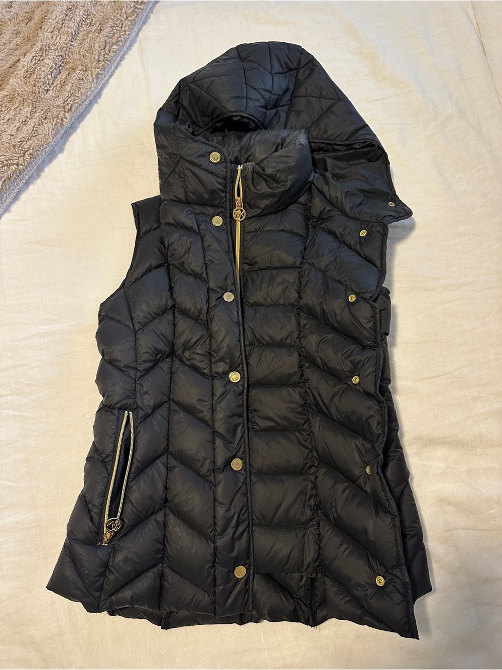 Michael Kors Black Quilted Hooded Puffer Vest - Women's